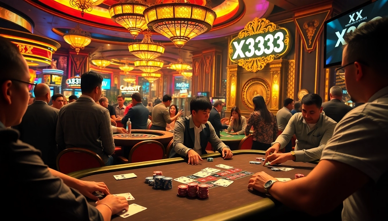 Engaging players at a casino table featuring X333 poker chips in action, showcasing intense gameplay.