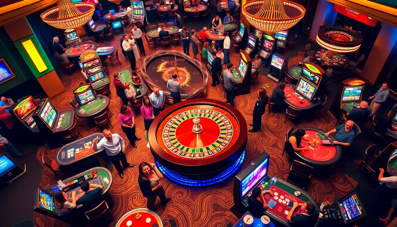 Players enjoying thrilling casino games at C168 COM, with vibrant roulette and slot machines in view.